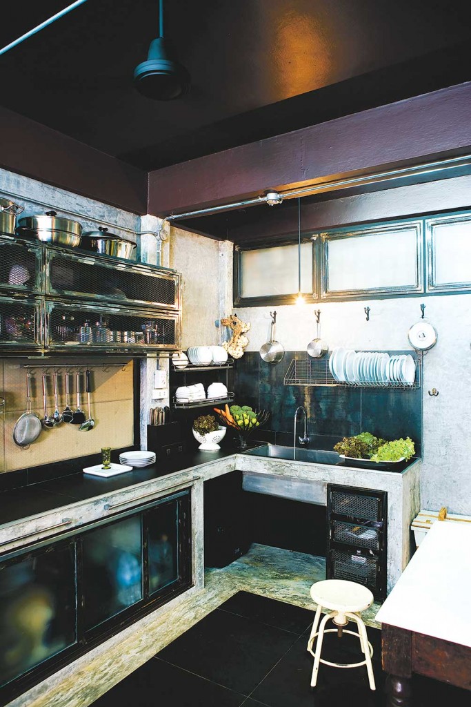 แบบห้องครัวขนาดเล็ก สไตล์ลอฟต์ รูปตัวแอล สีดำ