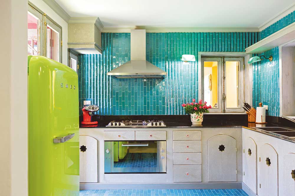 แบบห้องครัว สีฟ้าทะเล รูปตัวแอล