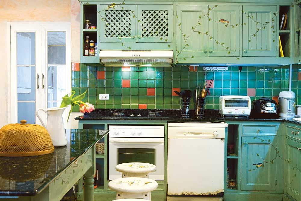 แบบห้องครัวสีเขียว รูปตัวแอล