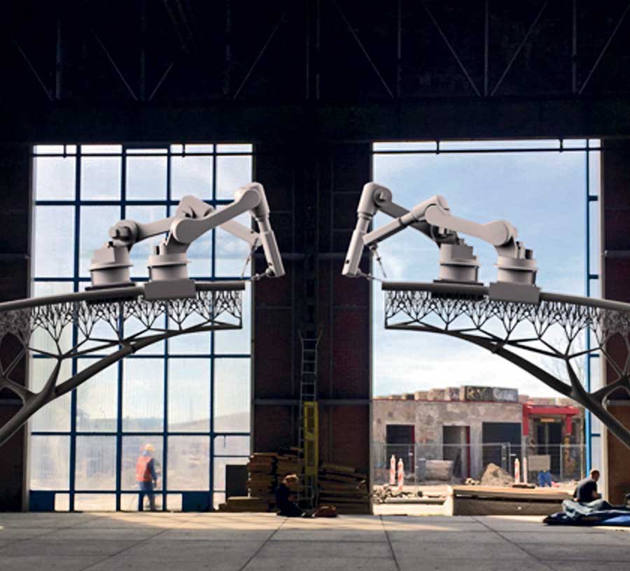 มิติใหม่ในการก่อสร้างสะพานข้ามคลองในกรุงอัมสเตอร์ดัมด้วยหุ่นยนต์เครื่องพิมพ์สามมิติ โดย MX3D (mx3d.com) 