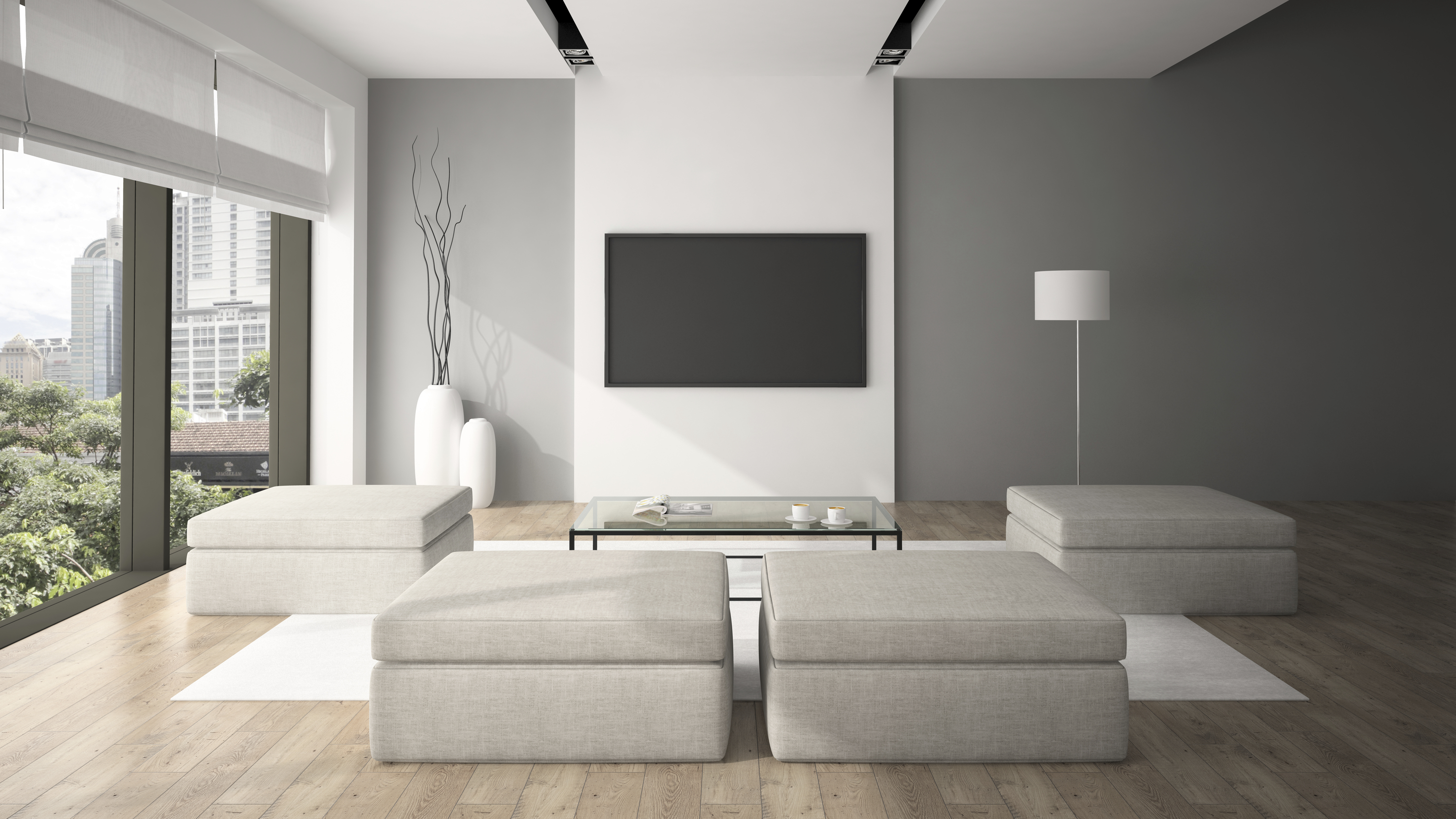 Modern interior in minimalism style 3D rendering