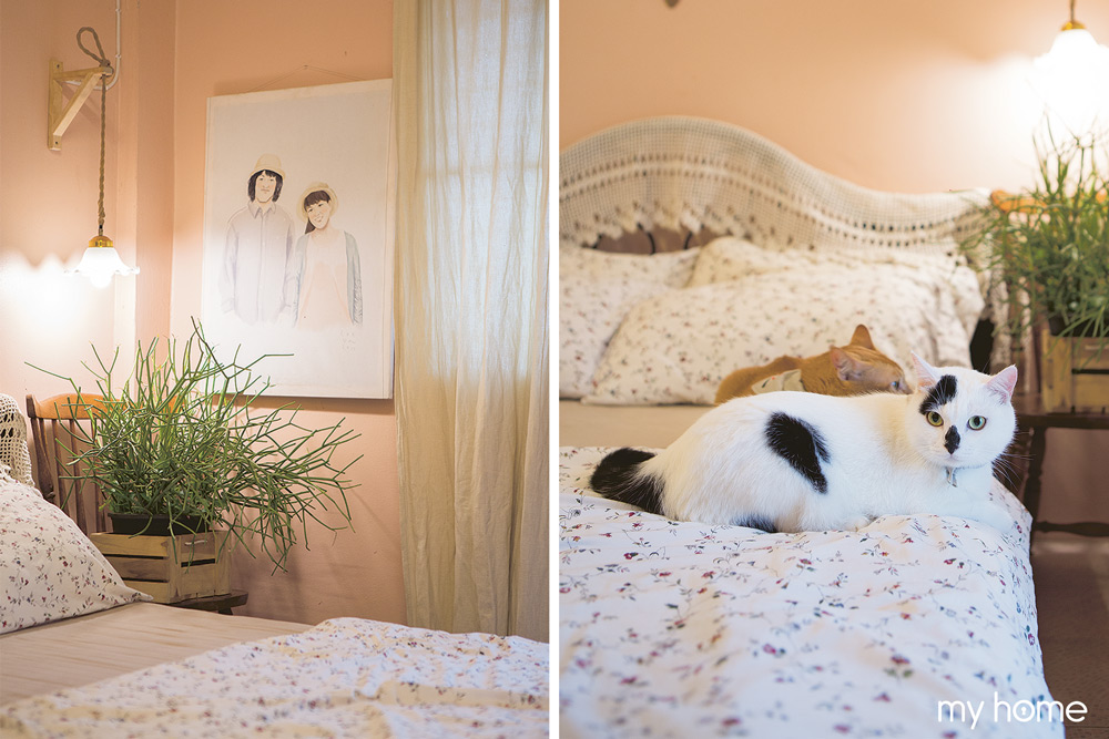 ห้องนอนสีชมพู ห้องนอนหวานๆ ผ้าปูที่นอนลายดอกไม้