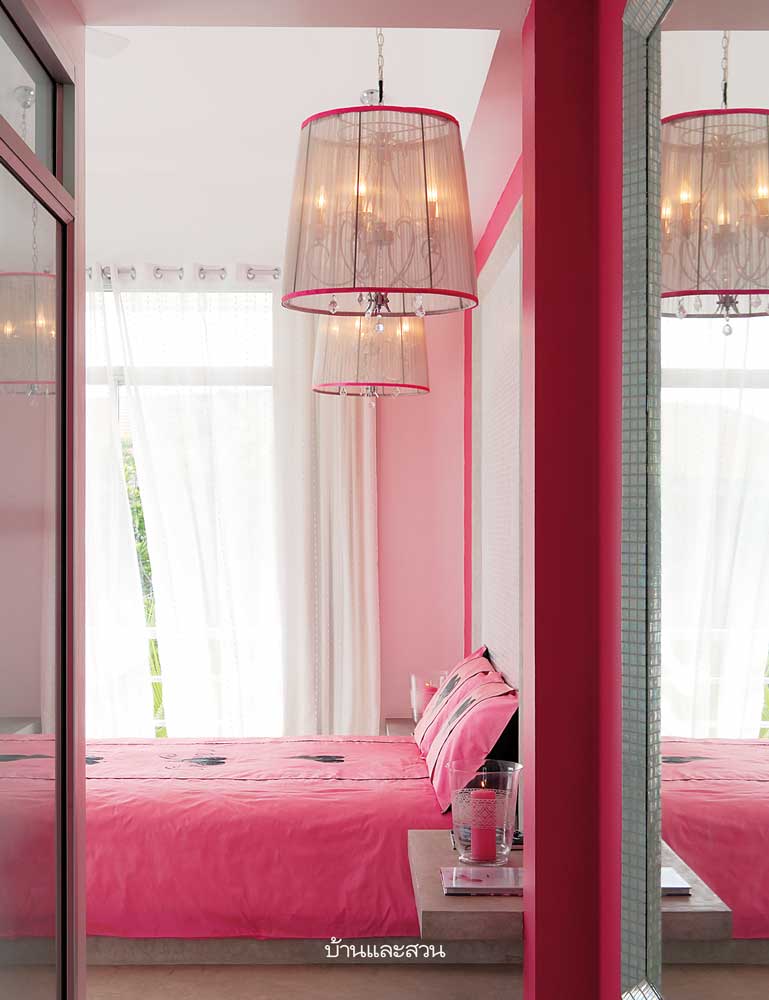 สีห้องนอน แบบห้องนอนสีชมพู