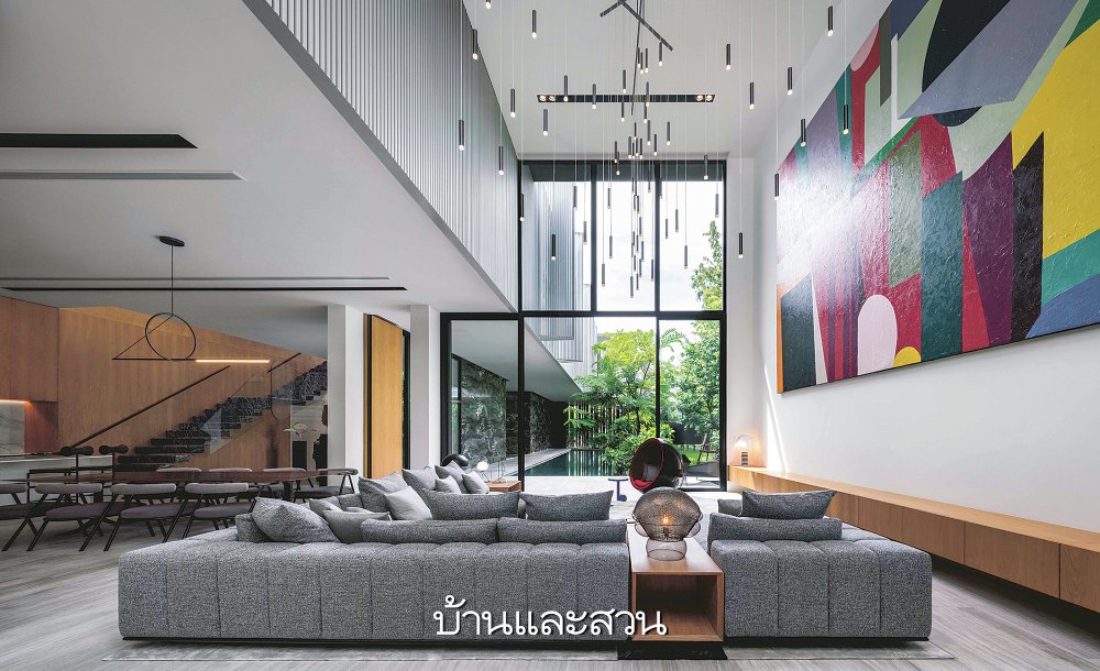 art modern house บ้านโมเดิร์นสีขาว โถงนั่งเล่น งานศิลปะ