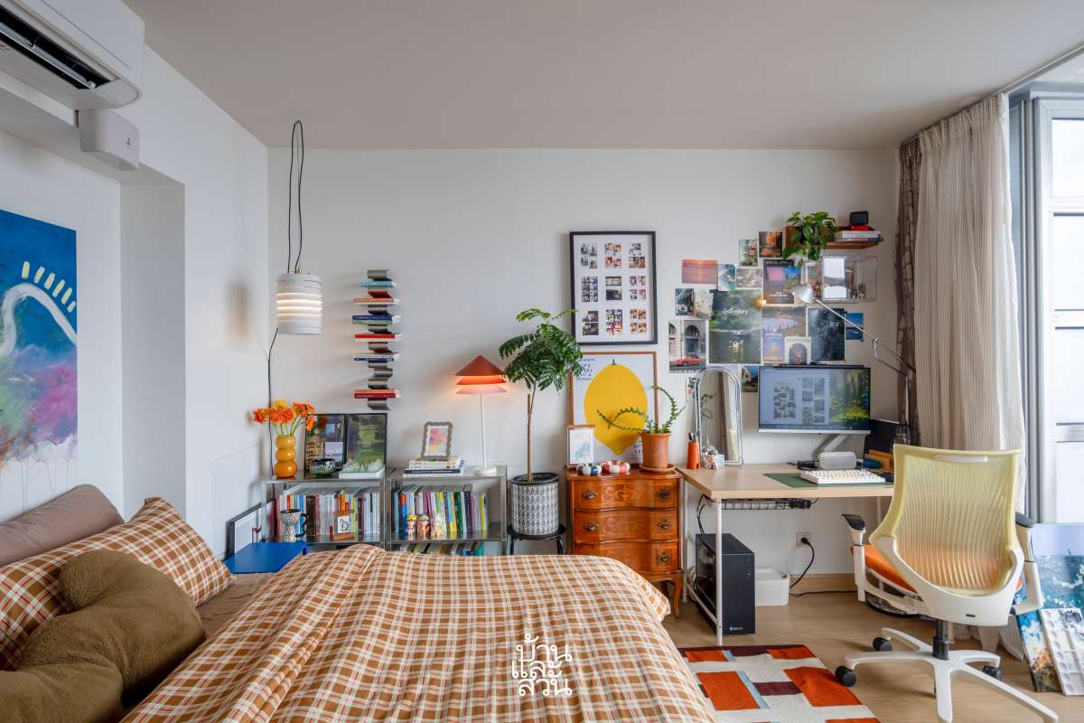 คอนโด Mid-Century Modern ห้องนอน