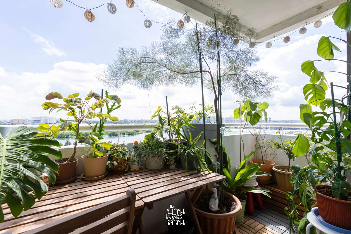 คอนโด Mid-Century Modern ระเบียง